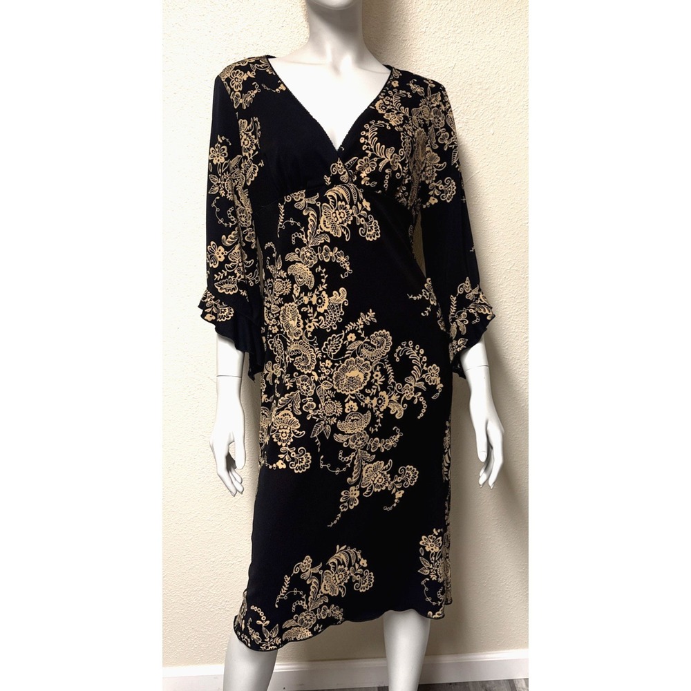 Vtg Y2K Jonathan Martin Dress XL Bell Sleeve Whimsigoth Floral Babydoll Midi